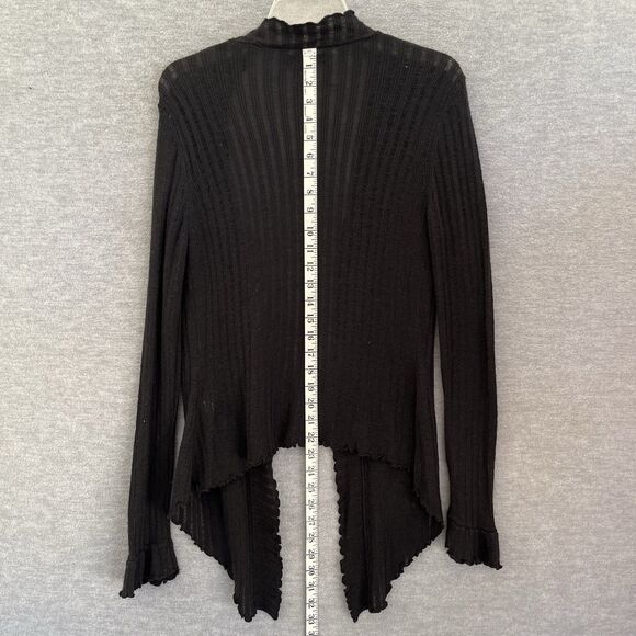 Express Y2K Ruffle Open Knit Long Cardigan Size M Black Sheer Witchy Bell Sleeve - Picture 14 of 15